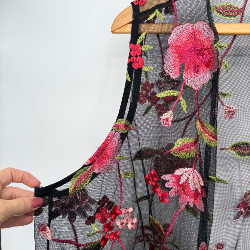 Susan Graver Sheer Floral Embroidered Mesh Sheer Longline Layering Whimsigoth 2X - Picture 5 of 9